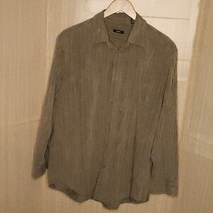 Alfani Brown Stripe Floral Embroidered Button Down XXL